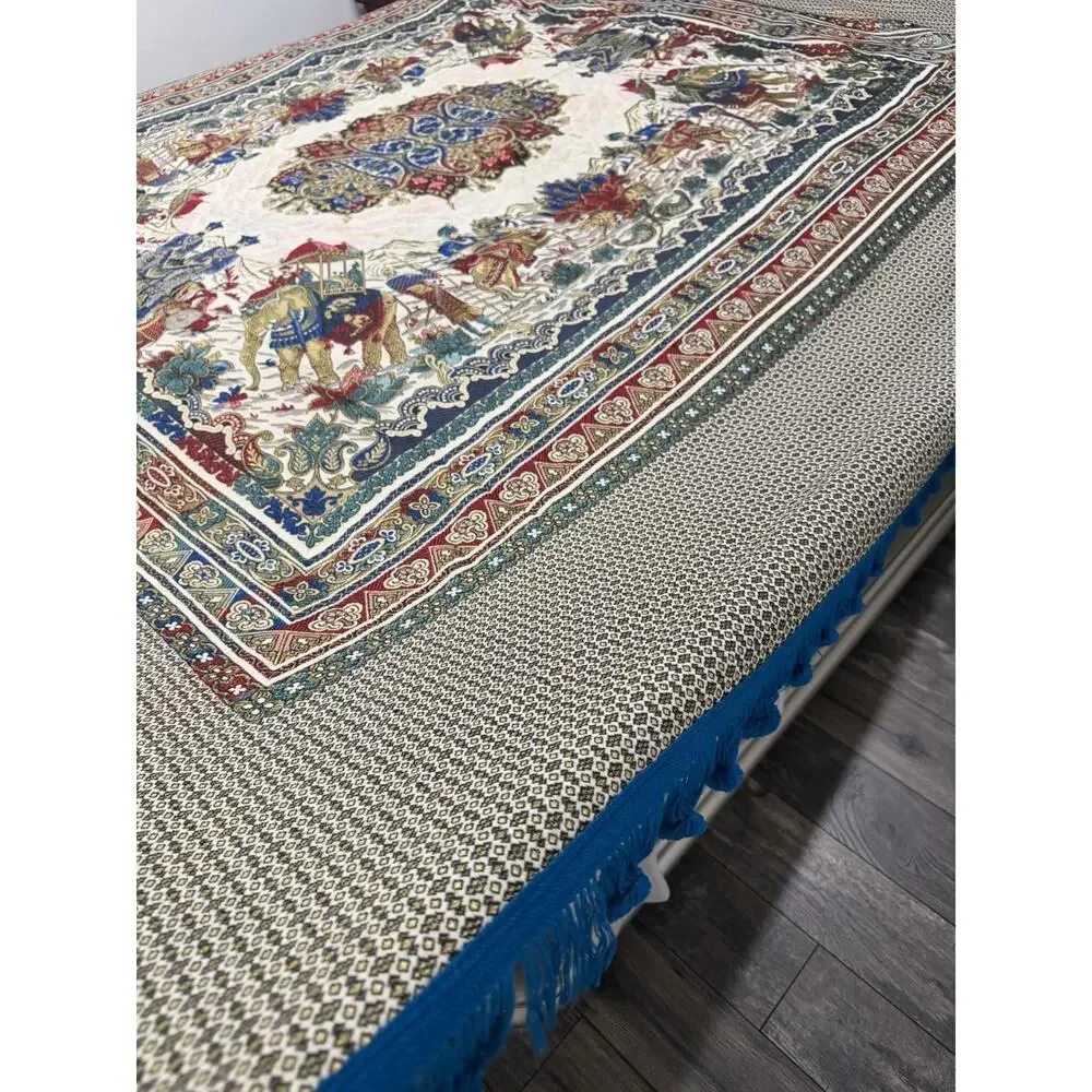 Vintage Middle Eastern Handwoven Embroidery Tapestry Bedspread Paisley Royalty